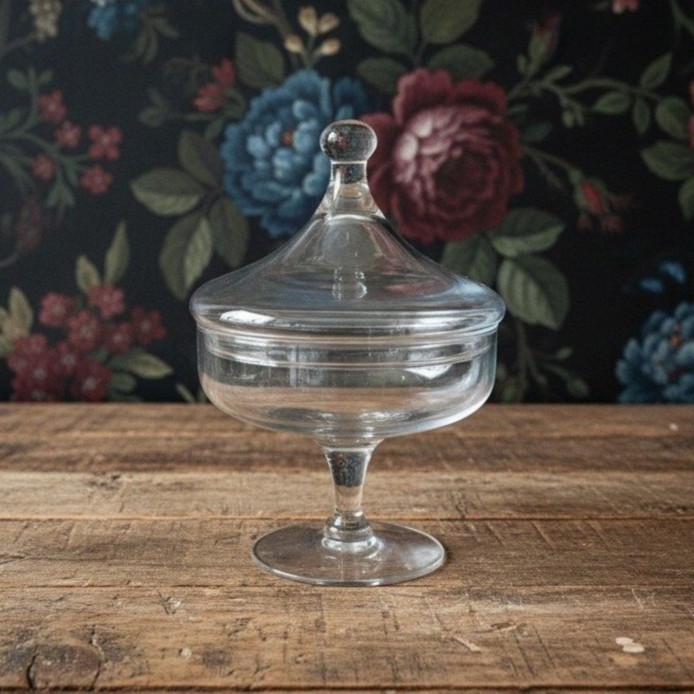Princess House Heritage Lidded Candy Dish, Footed Crystal Bowl, Etched Floral